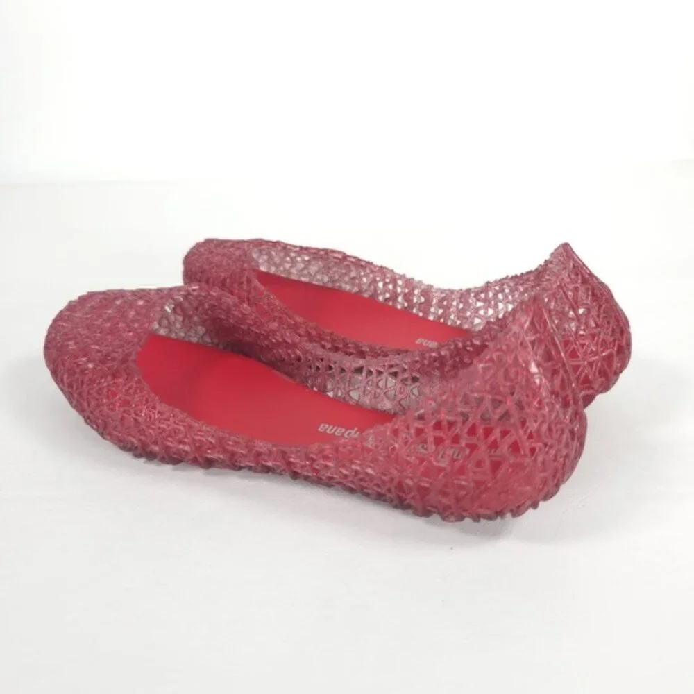 Mini Melissa Campana Papel Girls Glitter Red Slip On‎ Ballet Flats NWB Size 3